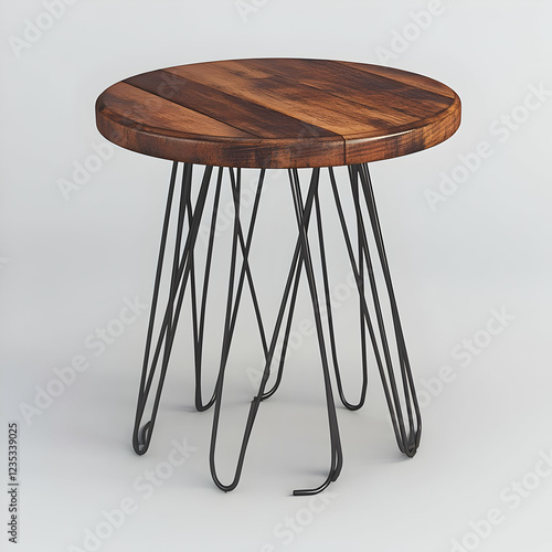 3D Render of Modern Wooden and Metal Side Table with Intricate Leg Design