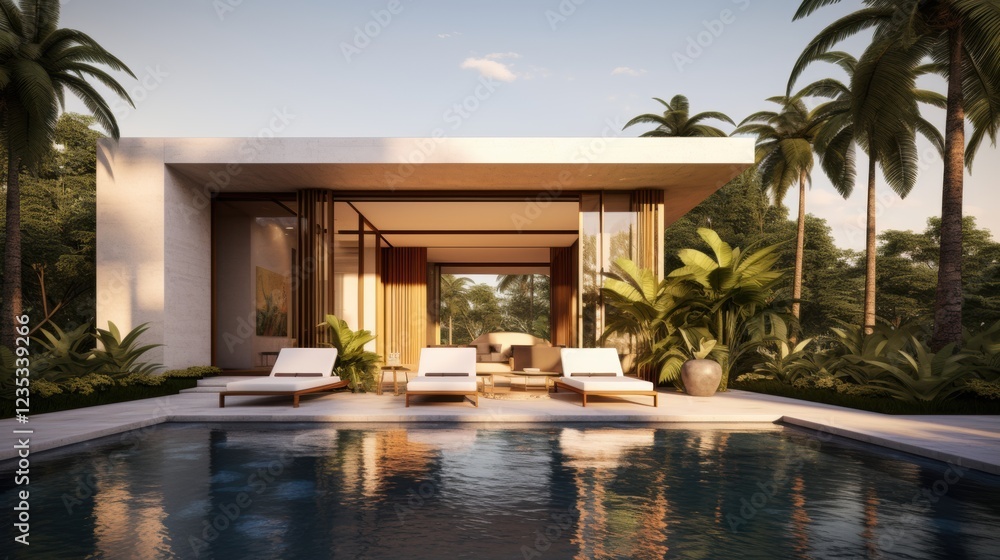 Fototapeta premium modern tropical villa with infinity pool