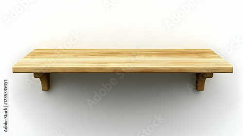 3D Render of a Light Brown Wooden Shelf on White Background