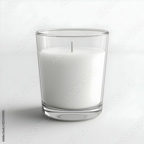 3D Render of a White Candle in a Clear Glass Container
