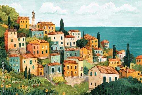 Wallpaper Mural Coastal Village Houses Hillside Seaside Town Torontodigital.ca