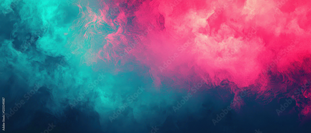 Vibrant teal and pink smoke clouds merging in a dreamy formation Vibrant teal and pink smoke clouds merging in a dreamy formation