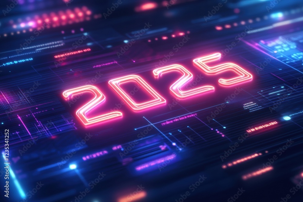 Sleek digital calendar highlighting the year 2025 with vibrant neon design and futuristic elements. Generative AI Sleek digital calendar highlighting the year 2025 with vibrant neon design and futuristic elements. Generative AI
