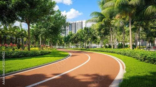 Wallpaper Mural A stylish outdoor running track surrounded by lush green landscaping. Torontodigital.ca