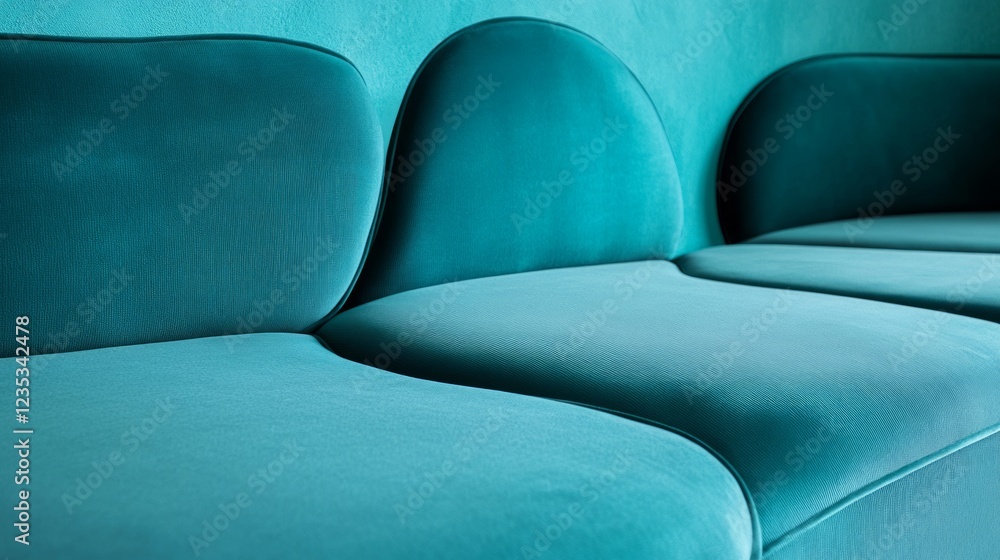 Obraz premium A Close-Up Shot Of A Teal Velvet Couch, Showcasing Its Soft Texture And Curved Design. The Image Evokes A Feeling Of Comfort And Luxury.