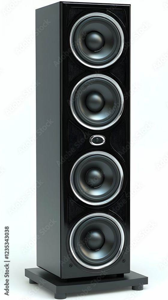 Obraz premium Black 3D Model of Four-Speaker Tower System - High-Fidelity Audio Illustration