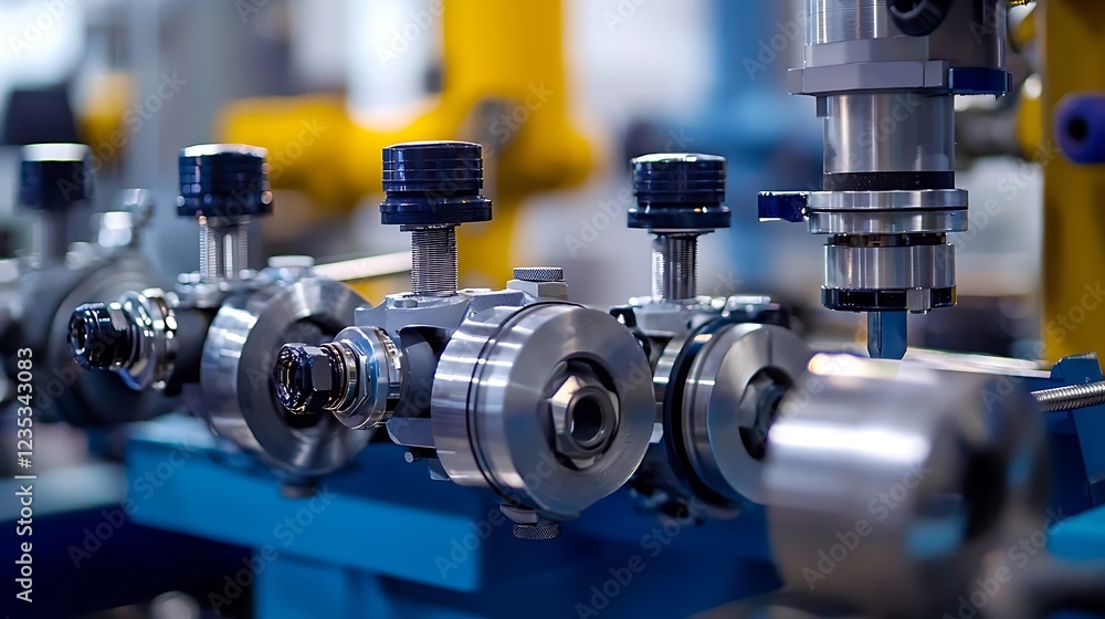 Industrial Close up Precision Metal Machinery Components and Automated Manufacturing Process Industrial Close up Precision Metal Machinery Components and Automated Manufacturing Process