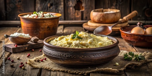 ** Rustic Ukrainian Banosh with Corn, Fat, and Sheep Cheese**..** photo