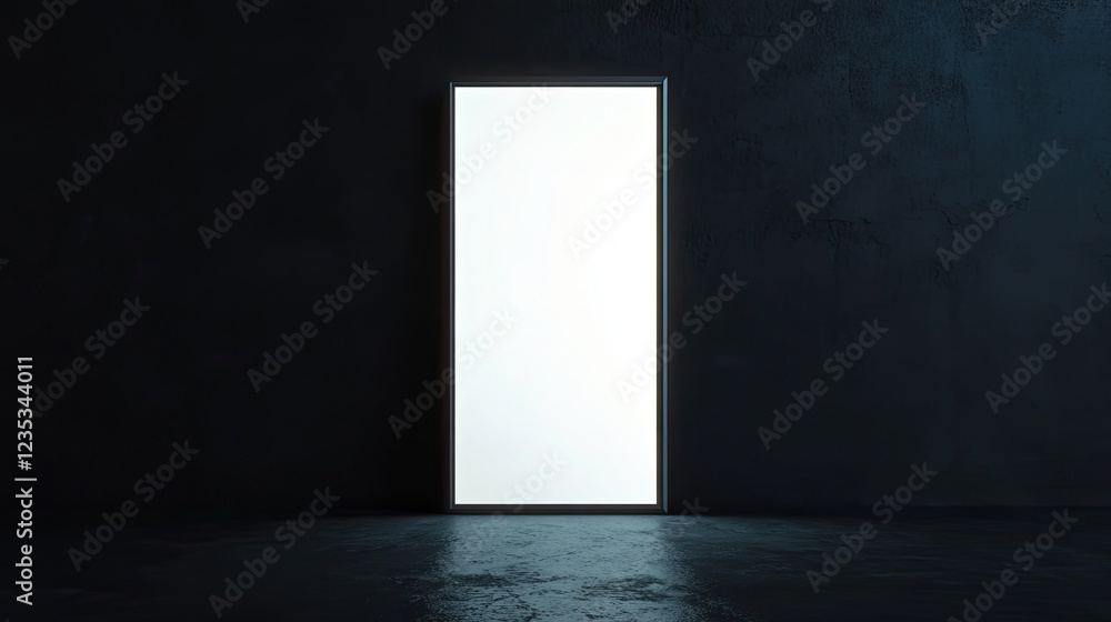 Minimalist Mirror with Dramatic Lighting in a Dark Interior Minimalist Mirror with Dramatic Lighting in a Dark Interior
