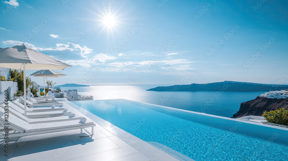 Fototapeta premium Luxury Infinity Pool with Ocean View in a Scenic Mediterranean Resort