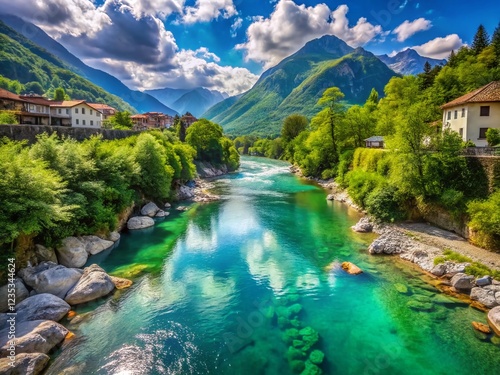 Scenic View of Fiume Varrone River in Dervio, Lombardy, Italy photo