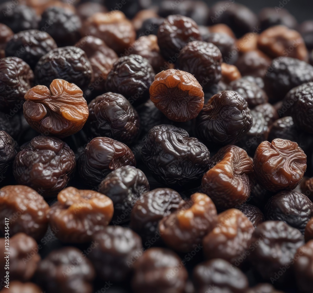 Closeup of dark raisins with intricate details, natural lighting, texture, raisins Closeup of dark raisins with intricate details, natural lighting, texture, raisins