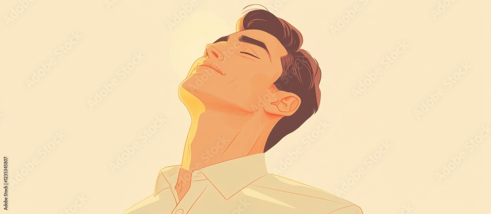Man Smiling, Head Tilted Back, Beige Background, Minimalist Portrait Man Smiling, Head Tilted Back, Beige Background, Minimalist Portrait