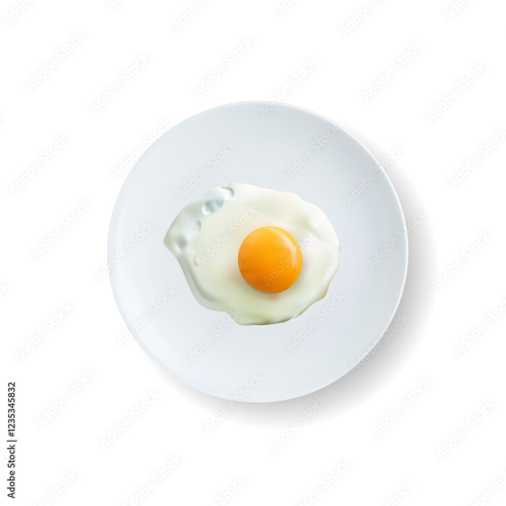 3d plate with fried egg isolated on white background top view 3d plate with fried egg isolated on white background top view