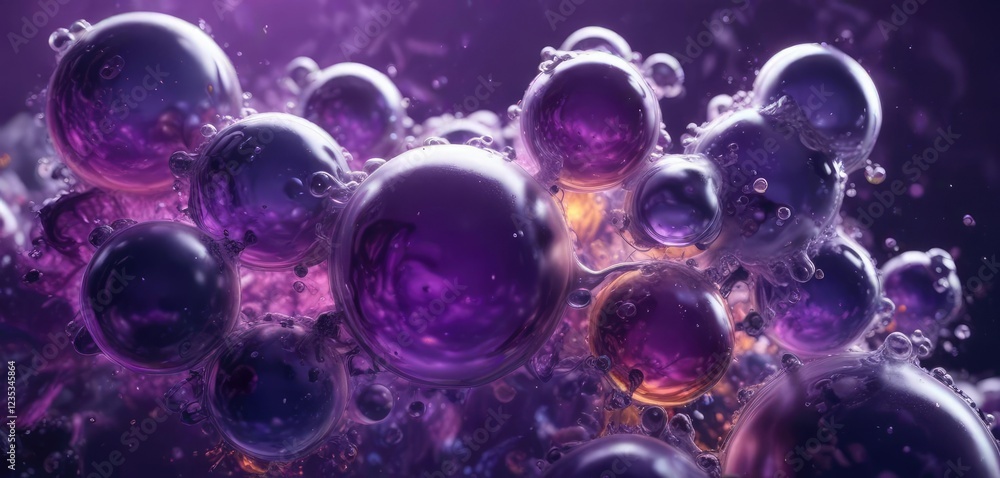 Clouds of abstract oil bubbles against a deep purple background, artistic oil droplets, purple hues Clouds of abstract oil bubbles against a deep purple background, artistic oil droplets, purple hues