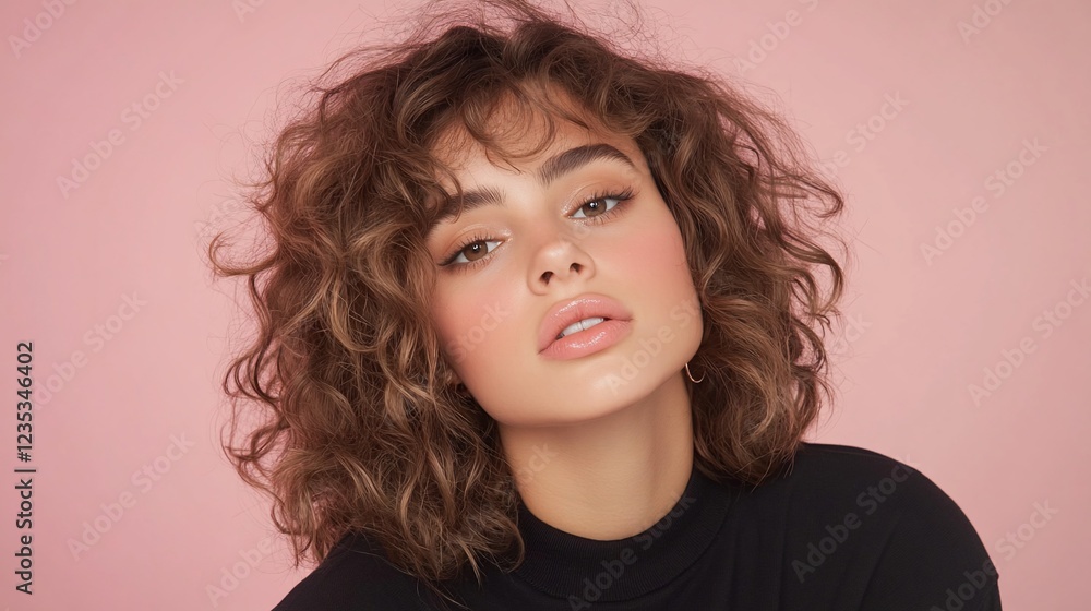 Woman, curly hair, pink background, portrait, beauty (1) Woman, curly hair, pink background, portrait, beauty (1)