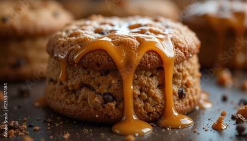 Warm Freshly Baked Cookie Cake with Caramel Drizzle photo