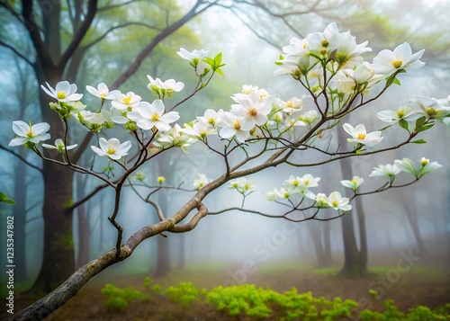 Shenandoah National Park Spring Fog: Flowering Dogwood Tree Portrait photo