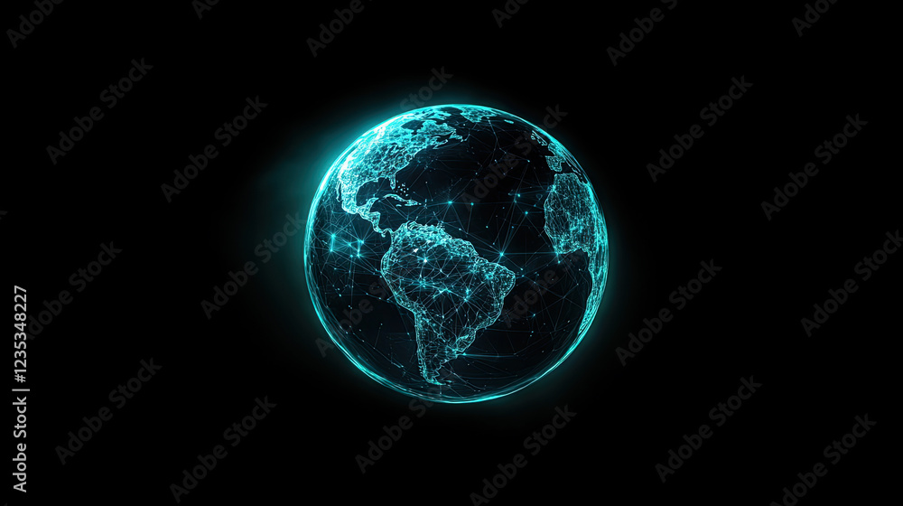 Glowing Digital Earth with Illuminated Network on a Dark Background Glowing Digital Earth with Illuminated Network on a Dark Background