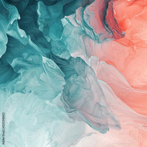 Wallpaper Mural Delicate interplay of teal and coral fluid art in a soft abstract style Torontodigital.ca