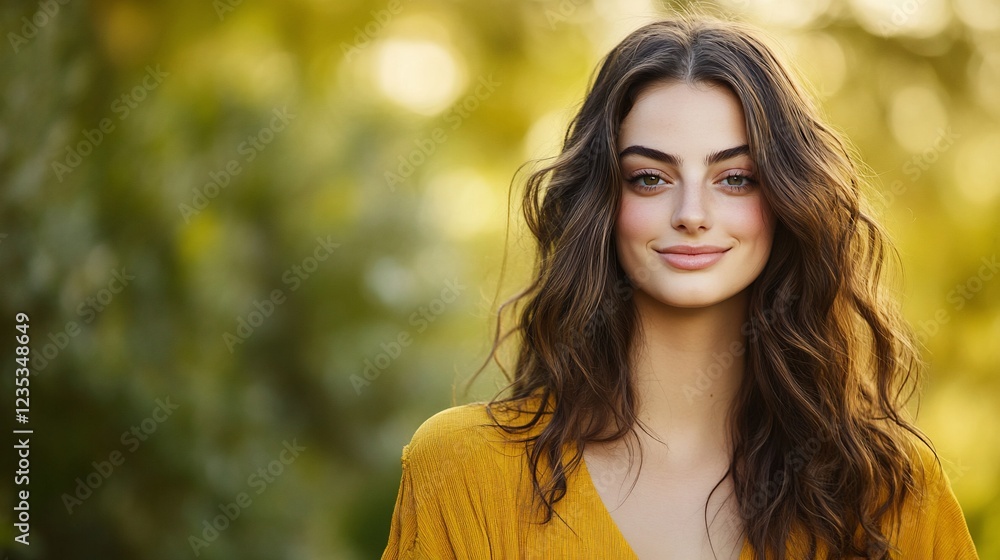 Woman smiling outdoors, park background, portrait Woman smiling outdoors, park background, portrait