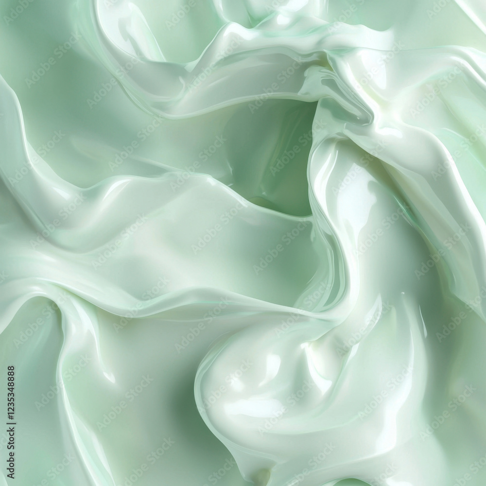 Fototapeta premium Flowing sage green silk fabric with smooth texture and highlights