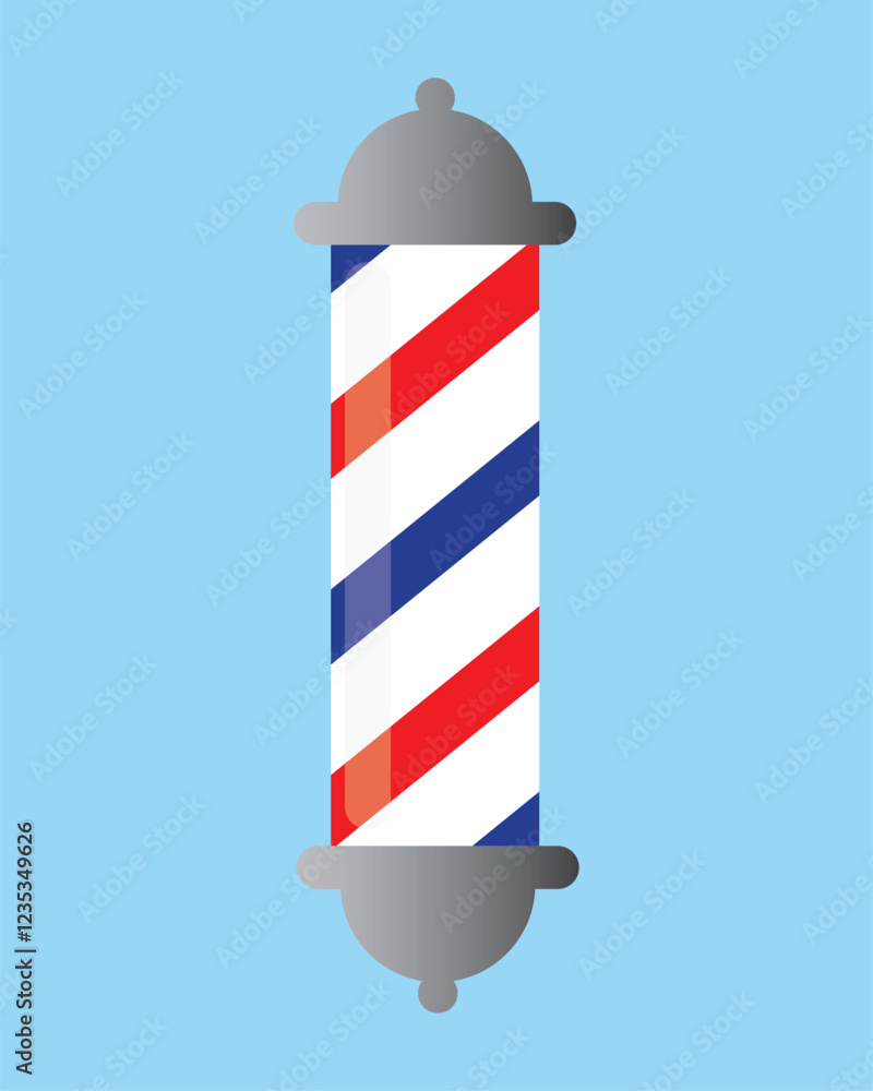 Barber pole icon vector sign illlustration design isolated. Colorful Classic Barber shop Pole signboard with a shop pole with red, blue and white stripes isolated on a blue background. Barber pole icon vector sign illlustration design isolated. Colorful Classic Barber shop Pole signboard with a shop pole with red, blue and white stripes isolated on a blue background.