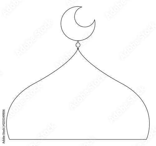 Crescent Moons on Top of Cream Mosque Domes Black Outline