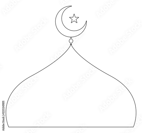 Black Outline Mosque Domes with Crescent Moons and Small Stars