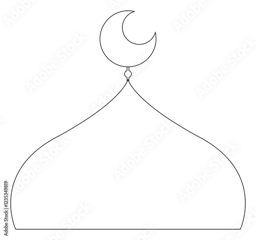 Crescent Moons on Top of Cream Mosque Domes Black Outline