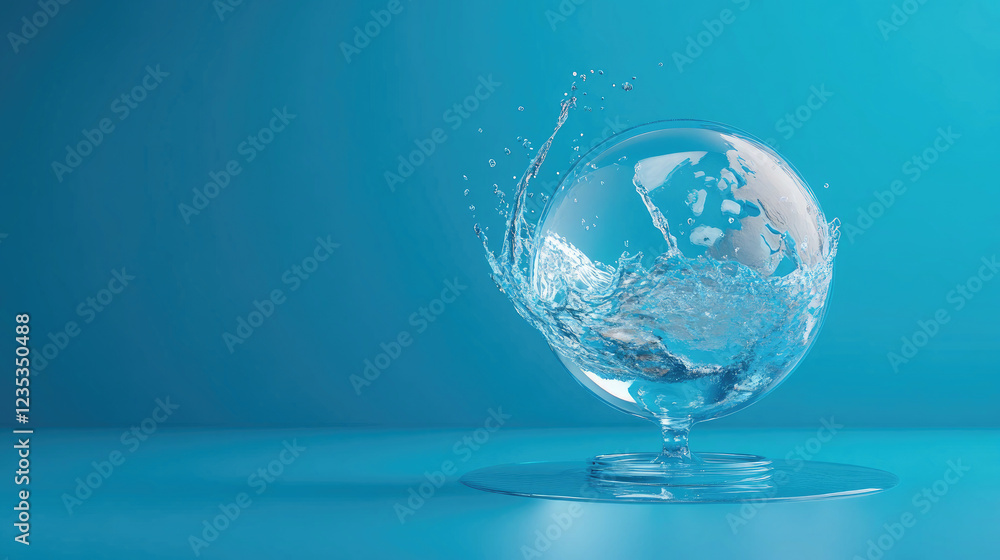 Sustainable Water Concept: Faucet Pouring Water into a Globe with Floral Accents Sustainable Water Concept: Faucet Pouring Water into a Globe with Floral Accents