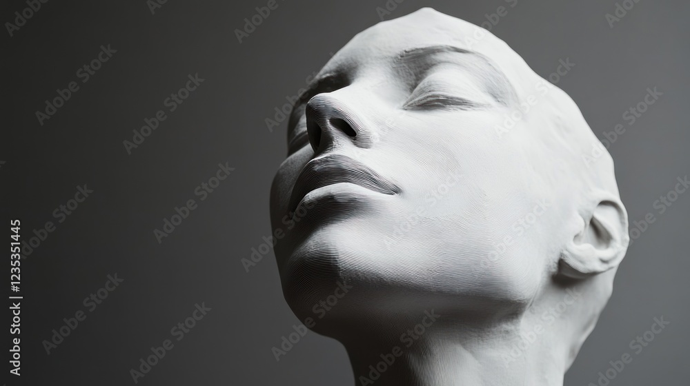 Close-up of a White Plaster Bust with Eyes Closed Close-up of a White Plaster Bust with Eyes Closed
