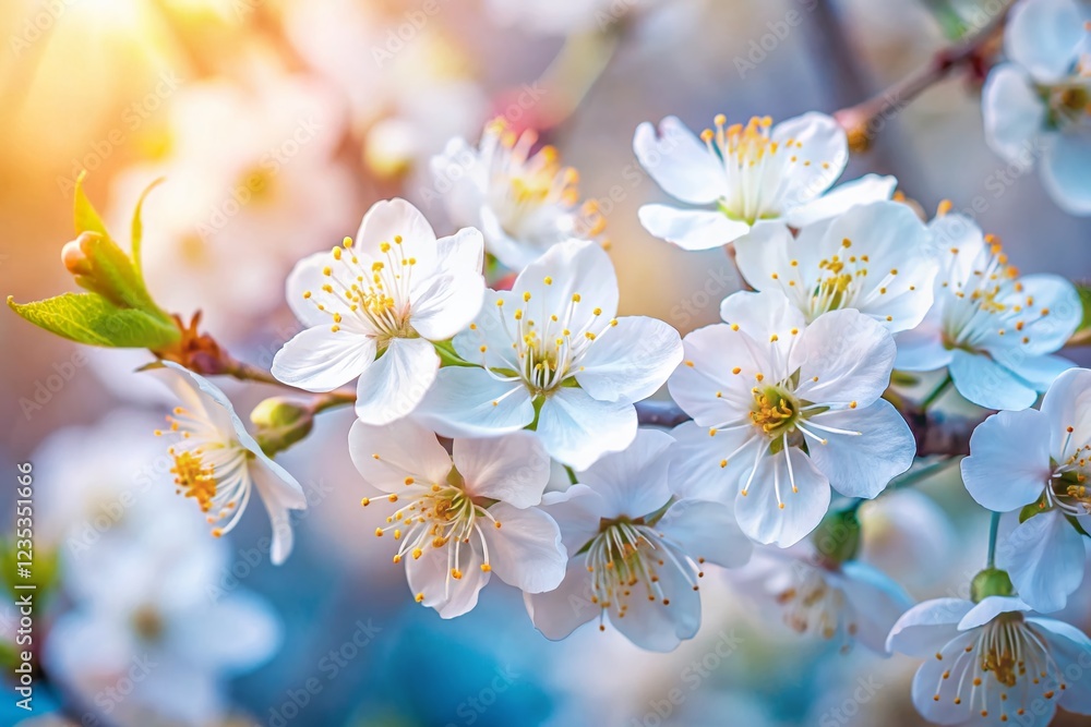 Spring Floral Macro: Drone View of Delicate White Blossoms, Close-Up Spring Floral Macro: Drone View of Delicate White Blossoms, Close-Up