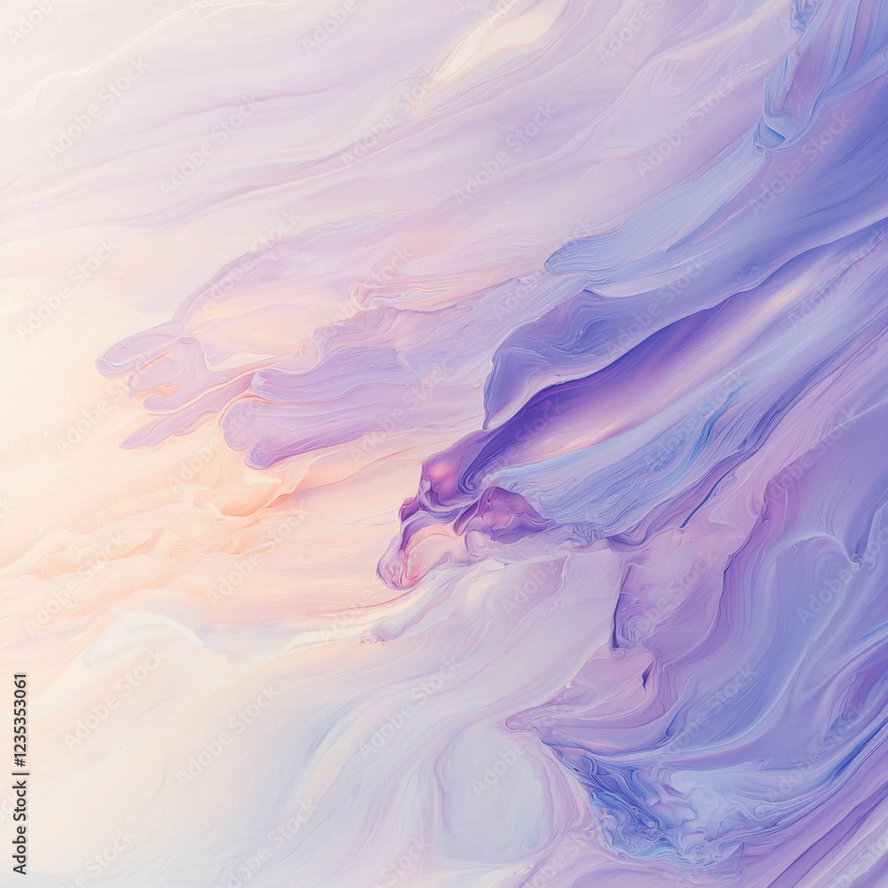 Fototapeta premium Soft pastel abstract painting with flowing lavender and peach hues
