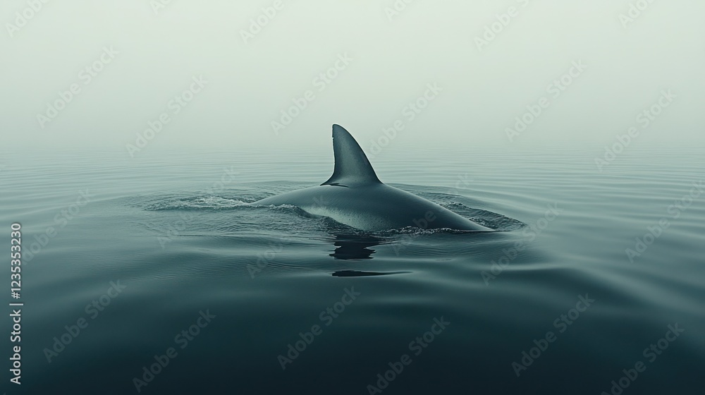 Naklejka premium Orca surfacing foggy ocean, wildlife