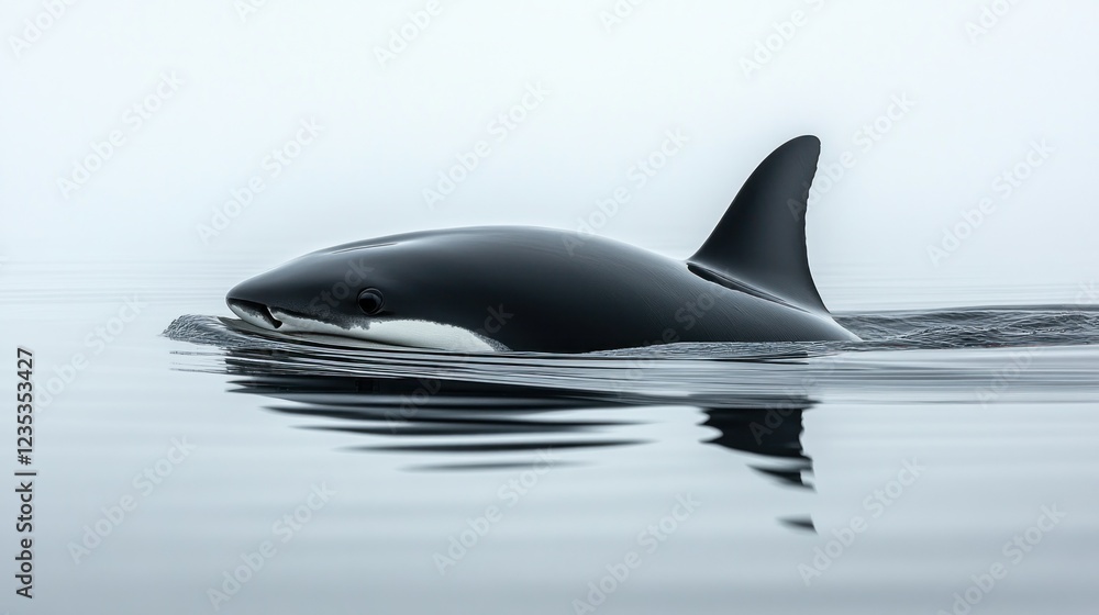 Fototapeta premium Orca surfacing, ocean mist, wildlife, nature photography, stock image