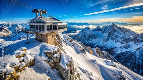 Stunning Mountain Cable Car Station View from Above in Garmisch-Partenkirchen