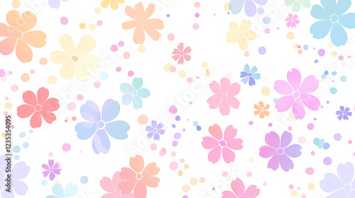 Floral pastel-colored pattern on a white background, pastel colors, simple design, cute