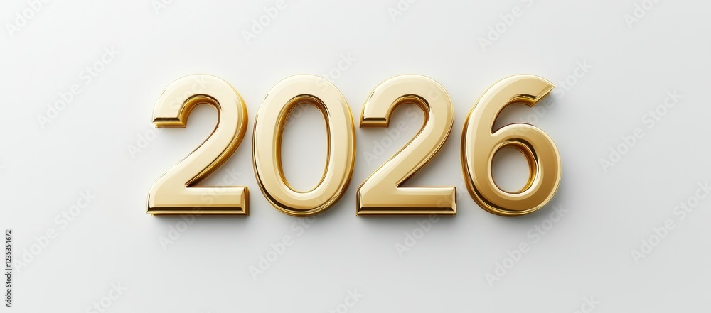 Gold 2026 digits on white; new year; calendar; minimalist background; greeting card Gold 2026 digits on white; new year; calendar; minimalist background; greeting card