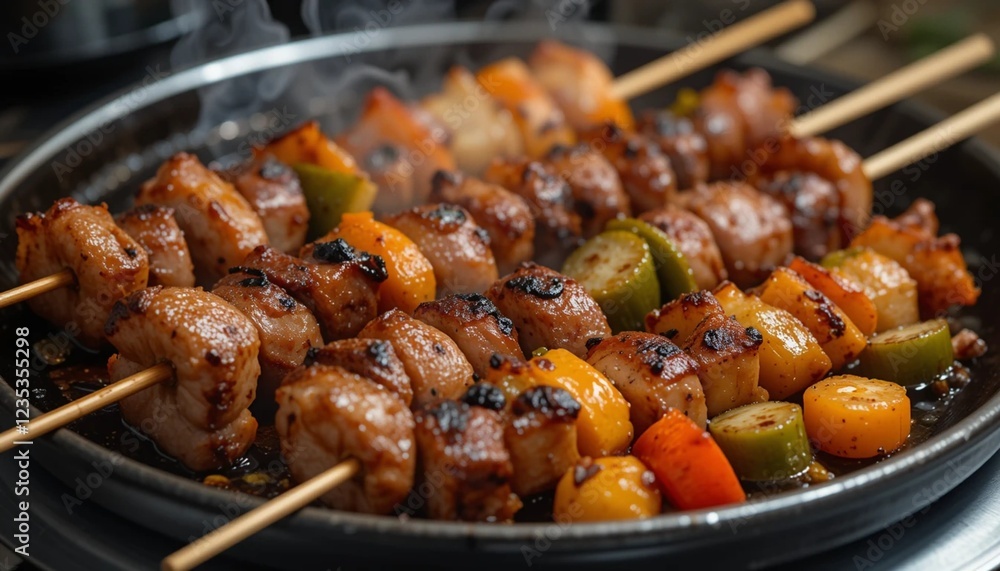 Korean BBQ Skewers with Grilled Meat and Vegetables Korean BBQ Skewers with Grilled Meat and Vegetables