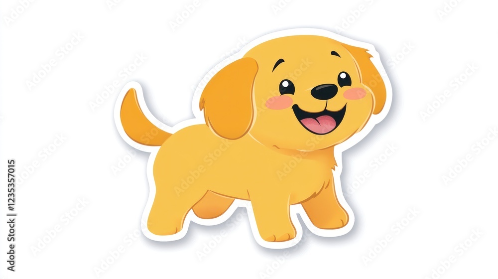 Happy golden retriever puppy, playful pose, white background, children's book illustration Happy golden retriever puppy, playful pose, white background, children's book illustration