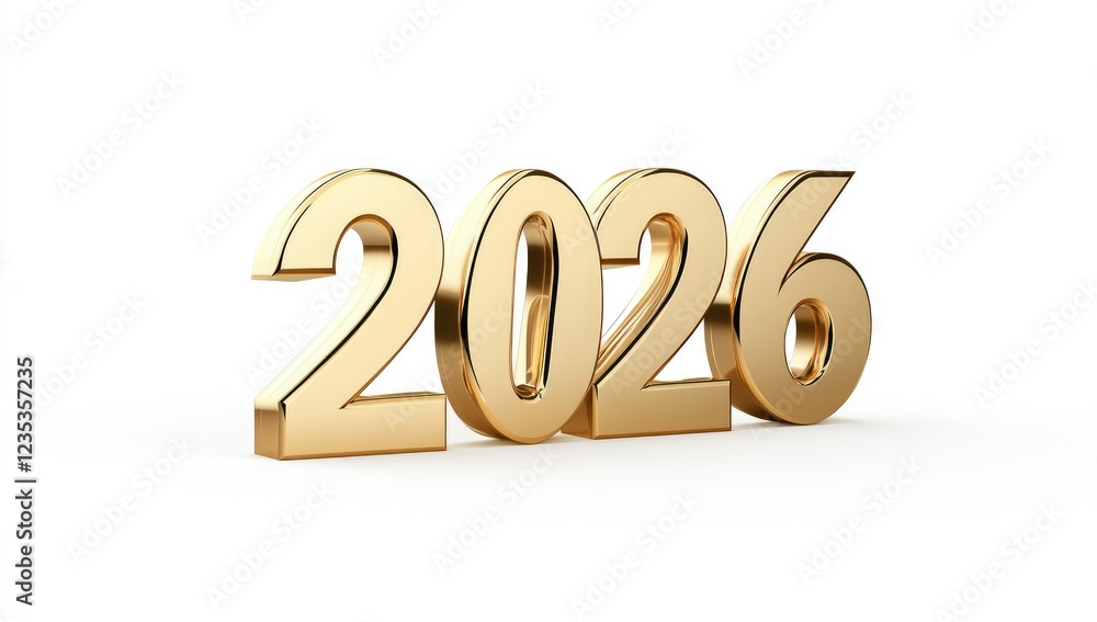 Golden 2026 numerals on white, new year concept Golden 2026 numerals on white, new year concept