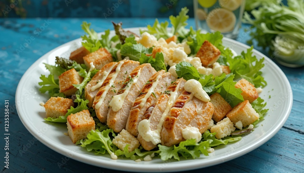 Classic Caesar Salad with Grilled Chicken and Croutons