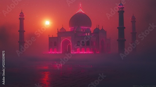 Taj Mahal at Sunset: A Neon Dream