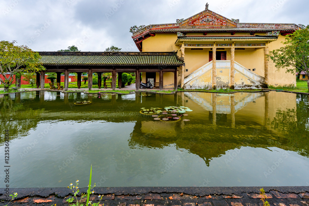 Fototapeta premium Hue - Vietnam. December 08, 2015. Imperial Enclosure Top choice historic site in Hue, Vietnam. Dai Noi Palace Complex of Hue Monuments. The place that leads to the palaces of kings, is the official 