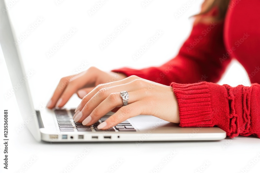 Naklejka premium Group of Coworkers Collaborating on Laptop Isolated on White Background with Copy Space