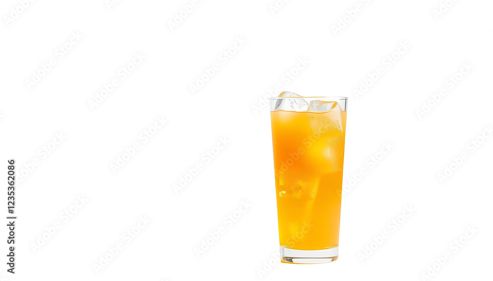 A fresh chilled glass of orange juice with ice cubes on transparent background. A fresh chilled glass of orange juice with ice cubes on transparent background.