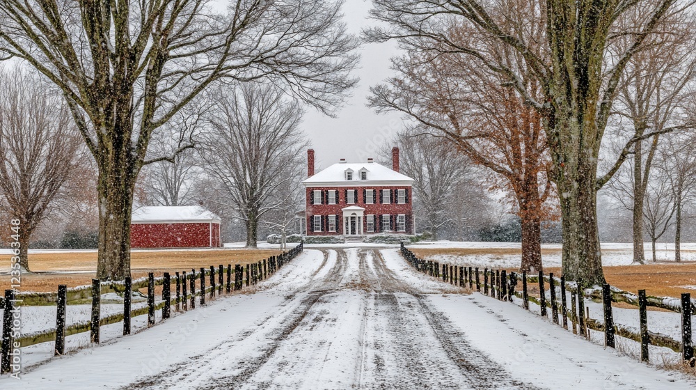 Snowy Driveway to a Grand Mansion Snowy Driveway to a Grand Mansion