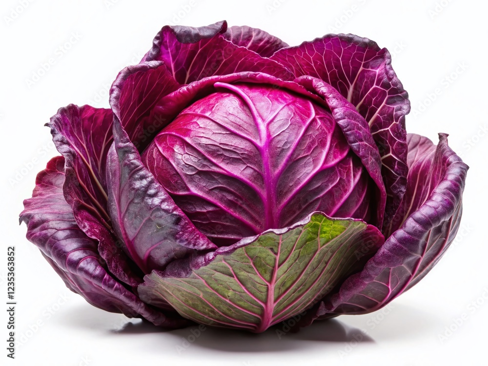 Obraz premium Vibrant Red Cabbage Isolated on White Background - Fresh Vegetable Stock Photo