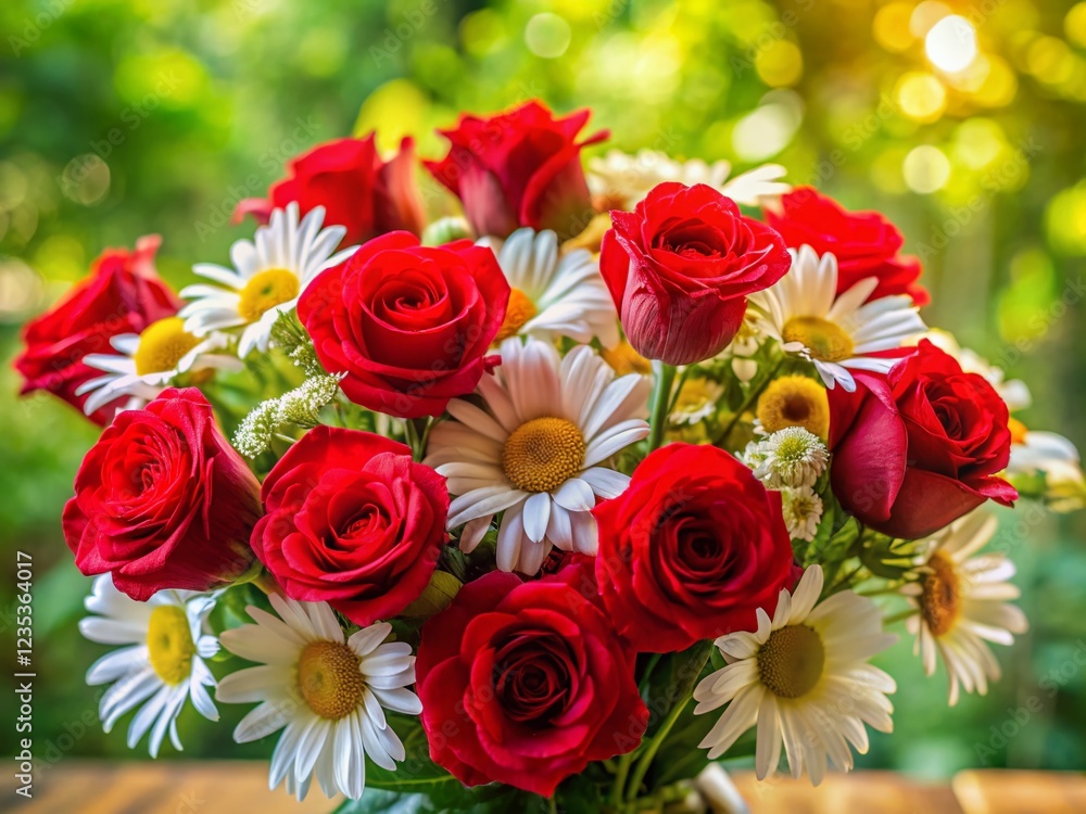Vibrant Rose and Daisy Floral Background Stock Photo - Candid Photography Vibrant Rose and Daisy Floral Background Stock Photo - Candid Photography